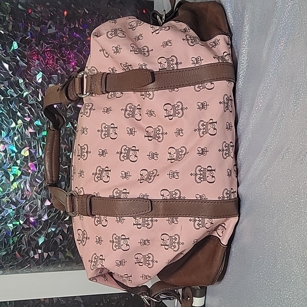 Y2K Vintage Juicy Couture Pink Monogram Brown Leather Duffle Bag Train Case Set - Picture 6 of 16